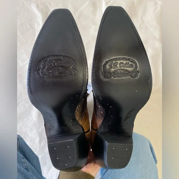 NWT J.B. Dillon Reserve Brown and Black Embroidered Leather Cowboy Boots W11 - Picture 9 of 13